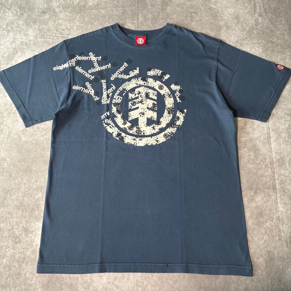 Vintage Y2K  Element Skateboards Graphic T-Shirt Navy Blue Y2K Mens L grunge